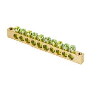 Шина PEN «ноль-земля» 6х9 10 отвер. латунь крепеж по краям PROxima EKF sn0-63-10-k