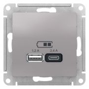 Розетка USB AtlasDesign тип A+C 5В/2.4А 2х5В/1.2А механизм алюм. SchE ATN000339
