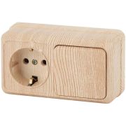 Блок ОП Quadro 2-701-11 (1-м розетка + 1-кл. выкл.) 10(16)А IP20 250В горизонт. сосна Intro Б0053871