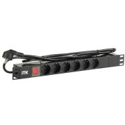 Блок розеток 6-м PDU (немец. станд.) DIN49440 с LED выкл. 1U шнур 2м вилка DIN49441 профиль ПВХ черн. ITK PH12-6D1-P