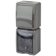 Блок розетка+выкл. ОП Эра Эксперт 11-7407-03 16А(10AX)-250В верт. IP54 сер. ЭРА Б0036005