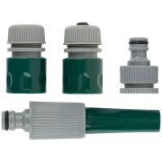 Набор поливочный 4шт 1/2дюйм ( насадка для полива; соединитель; соединитель с автостопом; адаптер внешний ) FIT 77291
