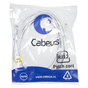 Патч-корд телефонный PC-TEL-RJ12-10m 2х6р4с PVC 10м бел. Cabeus 7892c