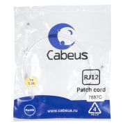 Патч-корд телефонный PC-TEL-RJ12-1m 2х6р4с PVC 1м бел. Cabeus 7887c