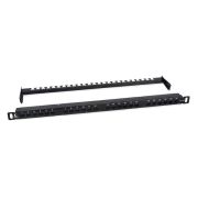 Патч-панель 19дюйм 0.5U 24 порта RJ45 кат.6A Dual IDC 180град. высокой плотности с задн. кабельн. организатором Cabeus 9665c