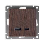 Розетка 2-м USB СП Афина тип А+С 5В 1х2.4А 2х4А механизм венге Universal А0059-V