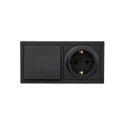 Блок выключатель 1-клав. с инд. и розетка 1-местн с заземл. LETO черн. бархат горизонталь LEZARD 752-4200-170BIP