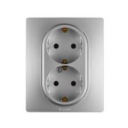 Розетка 2-м СП Etika 16А IP20 250В 2P+E с заземл. немецк. стандарт винт. клеммы в сборе алюм. IEK 672423