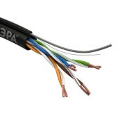 Кабель витая пара U/UTP кат.5E 4х2х24AWG solid CU PE OUTDOOR трос черн. (уп.305м) Эра Б0044432