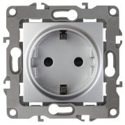 Розетка 1-м СП Эра12 12-2101-03 16А IP20 16AX 250В 2P+E Schuko механизм алюм. Эра Б0014677